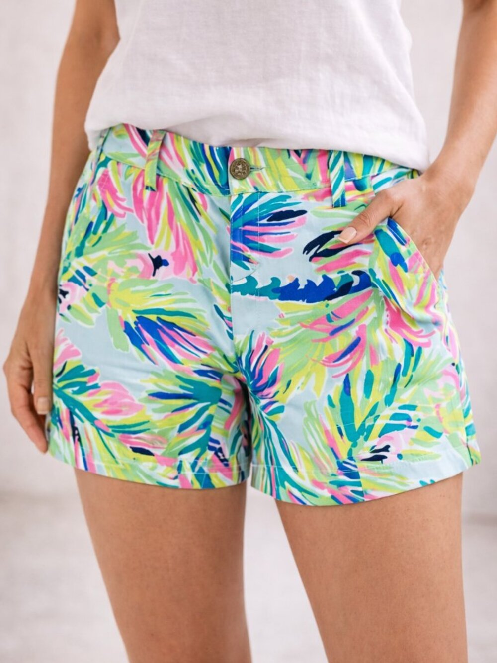 Lilly Pulitzer Callahan Shorts Island Time Palm Print Cotton Size 0